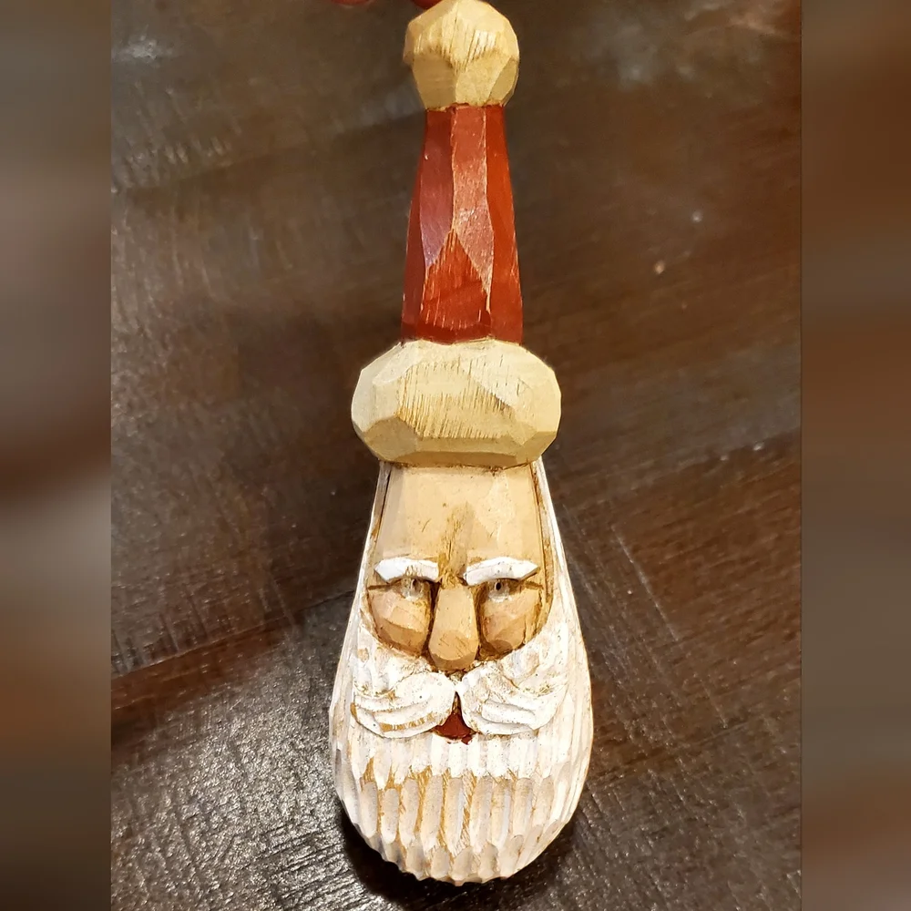 Vtg R.J. Zeit Signed Handcarved Wood Primitive Folk Art Santa Ornament 1996